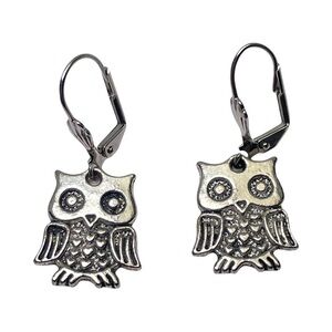 Vintage French Lever Back Owl Earrings Dangle